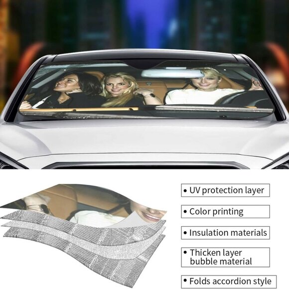 Windshield Sun Shade for Car Covers Blocks UV Paris Hilton Britney Spears Y2K - Picture 5 of 7